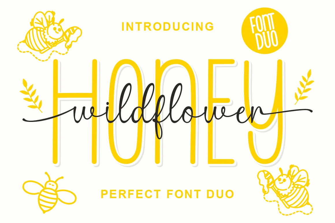 Wild Flower Honey Duo Font preview with sans and script lettering