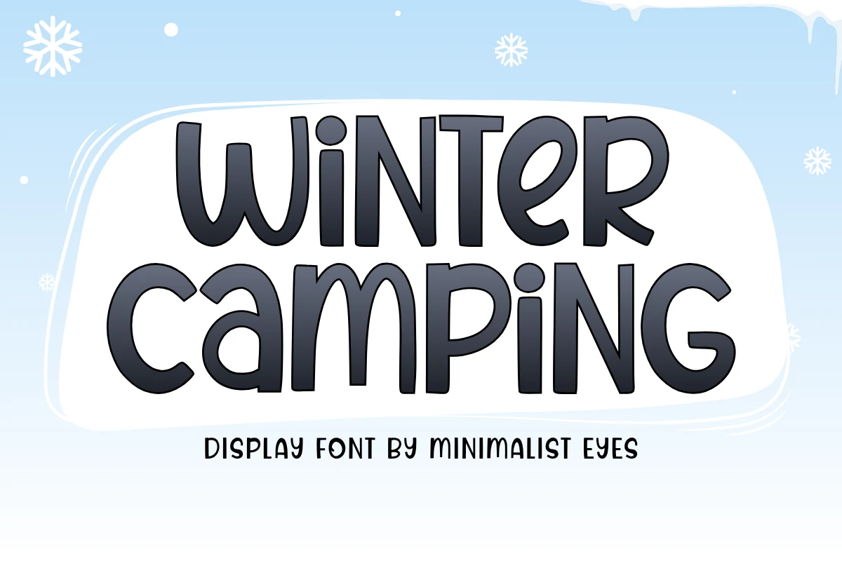 Winter Camping Font preview with plump rounded dark blue display letters