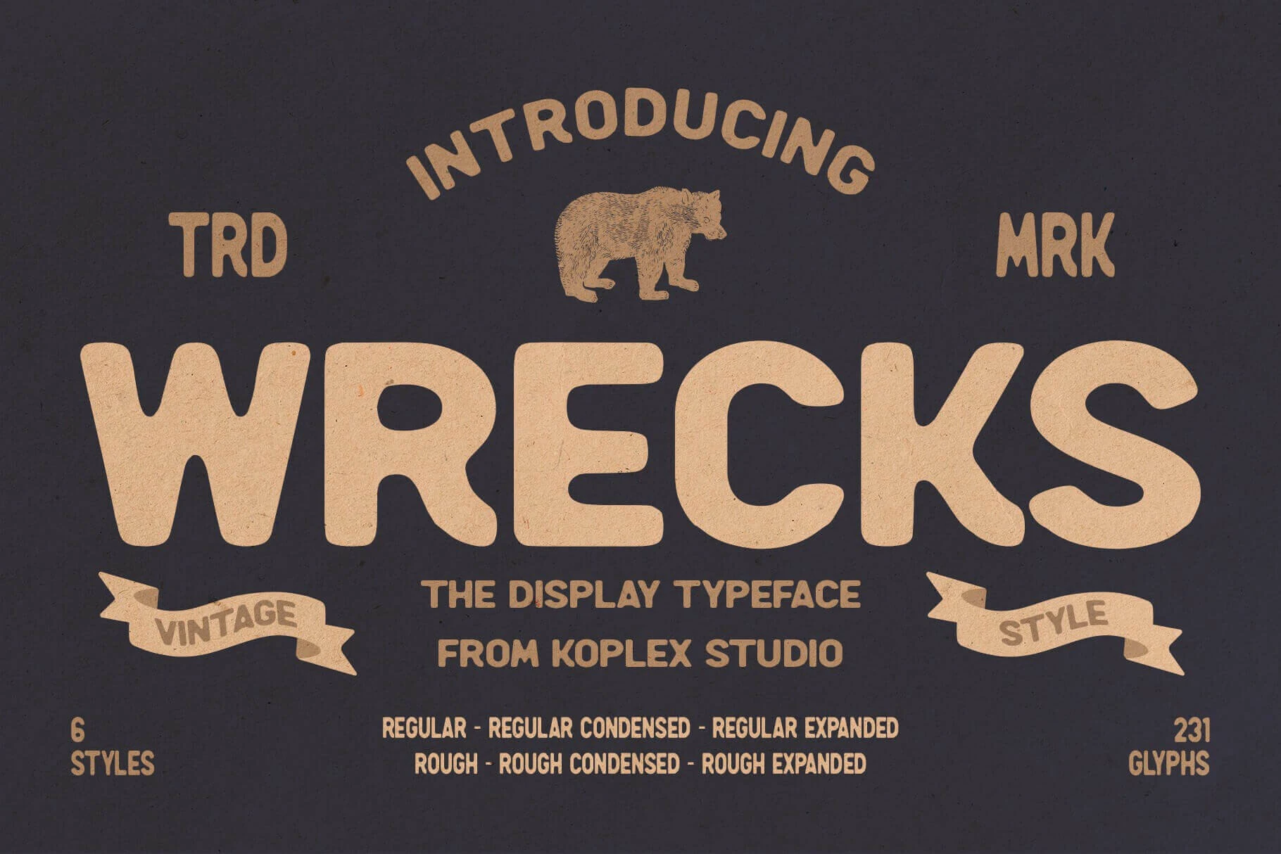 Wrecks - Vintage Font preview with chunky rounded display lettering and rough texture