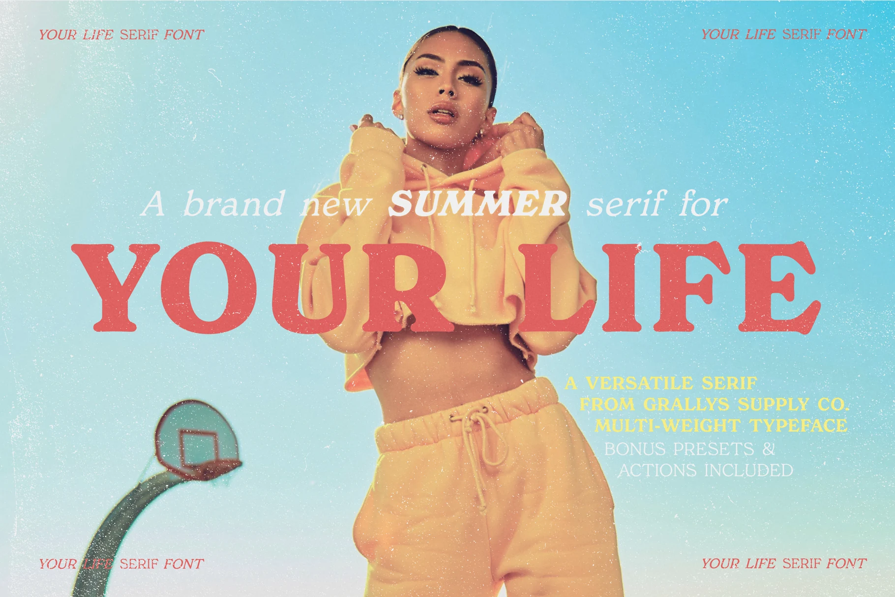 Your Life Font preview with coral retro serif letters and soft italic serif text