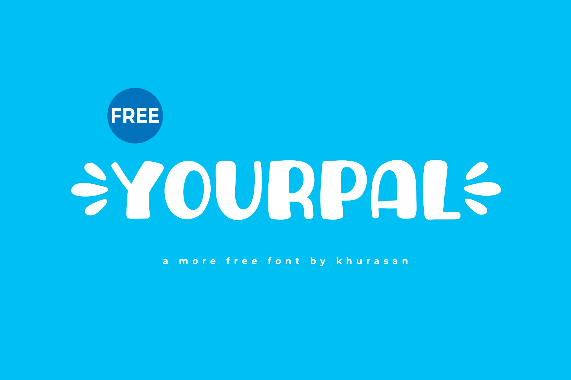 Yourpal Font preview with chunky white rounded handwritten letters and playful splash accents