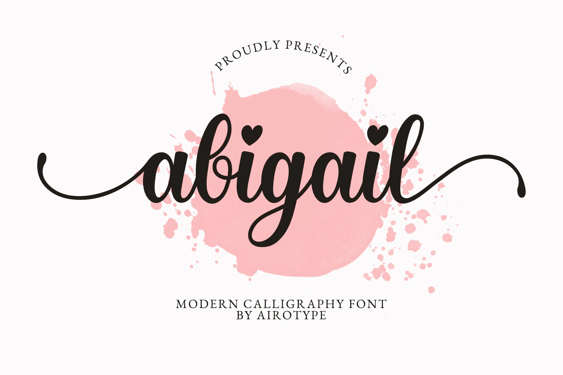 Abigail Font black modern calligraphy script with thick strokes, long swashes, and heart accents