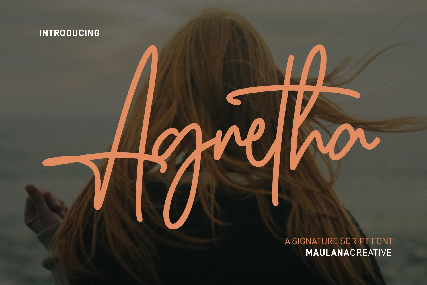 Agretha Font preview with coral monoline signature script and sweeping swashes