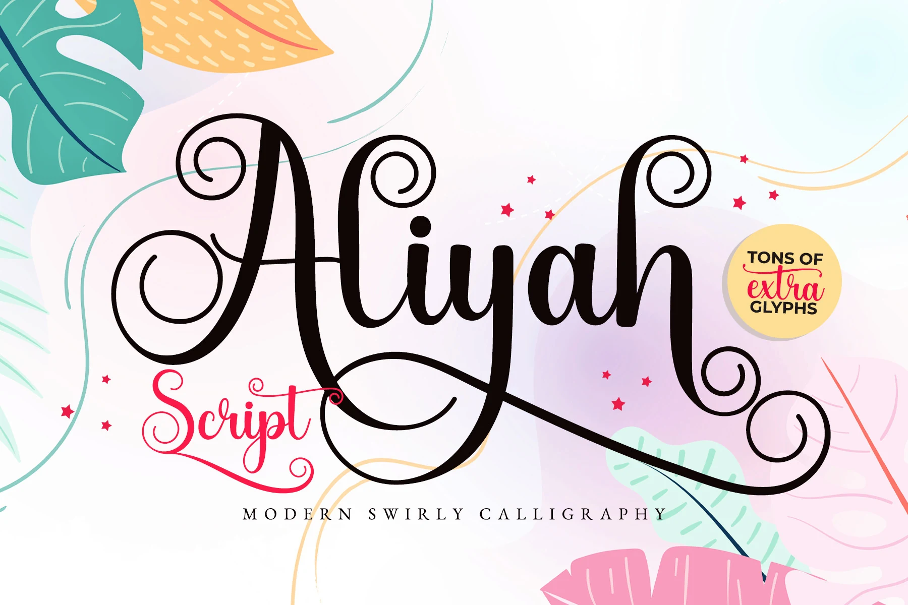 Aliyah Script Font preview with bold looped calligraphy swashes and thin curls