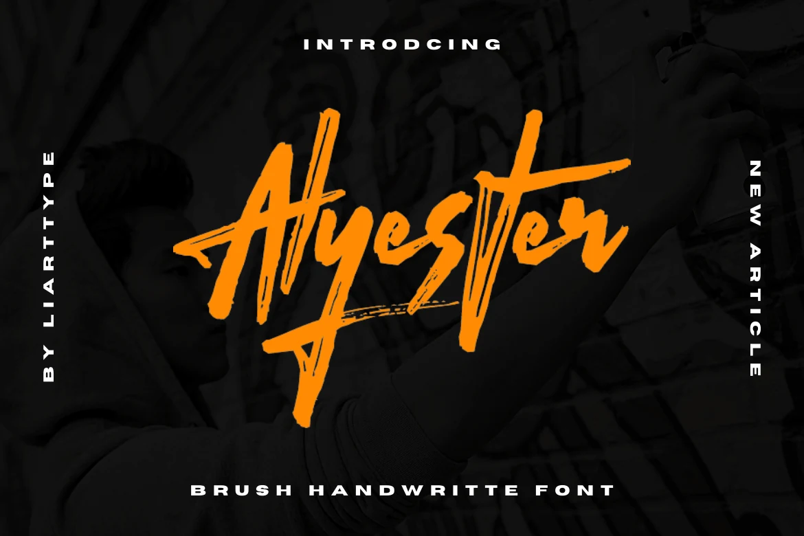 Alyester Font orange handwritten brush script with sharp marker strokes