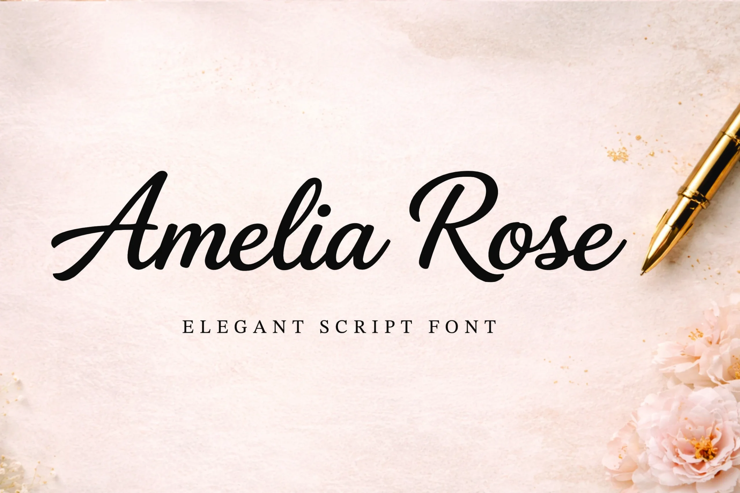 Amelia Rose Font elegant black script preview with smooth curves and flowing letterforms