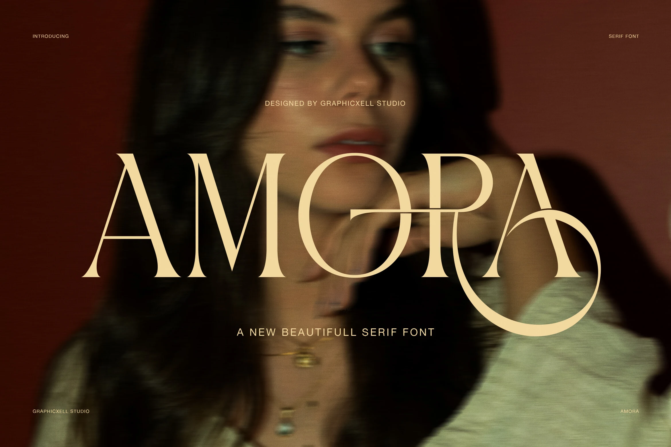 Amora Font preview with elegant high-contrast serif lettering and a dramatic looped terminal for fashion branding