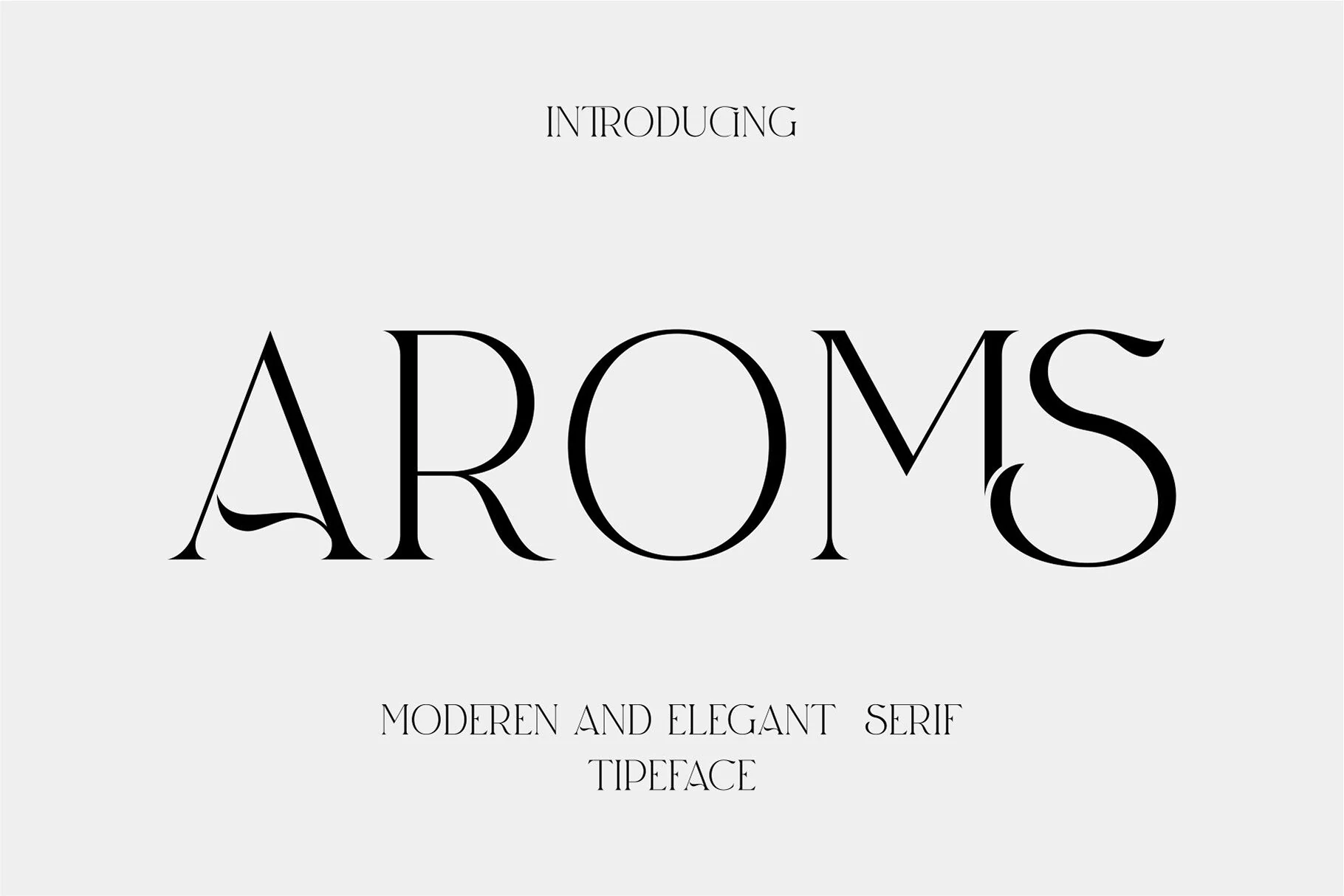Aroms Font preview with high-contrast modern serif letters and curved ligature shapes