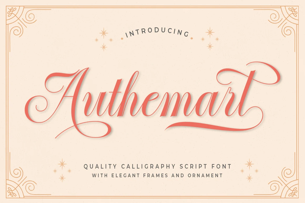 Authemart Script Font coral calligraphy script with high contrast strokes and long swashes