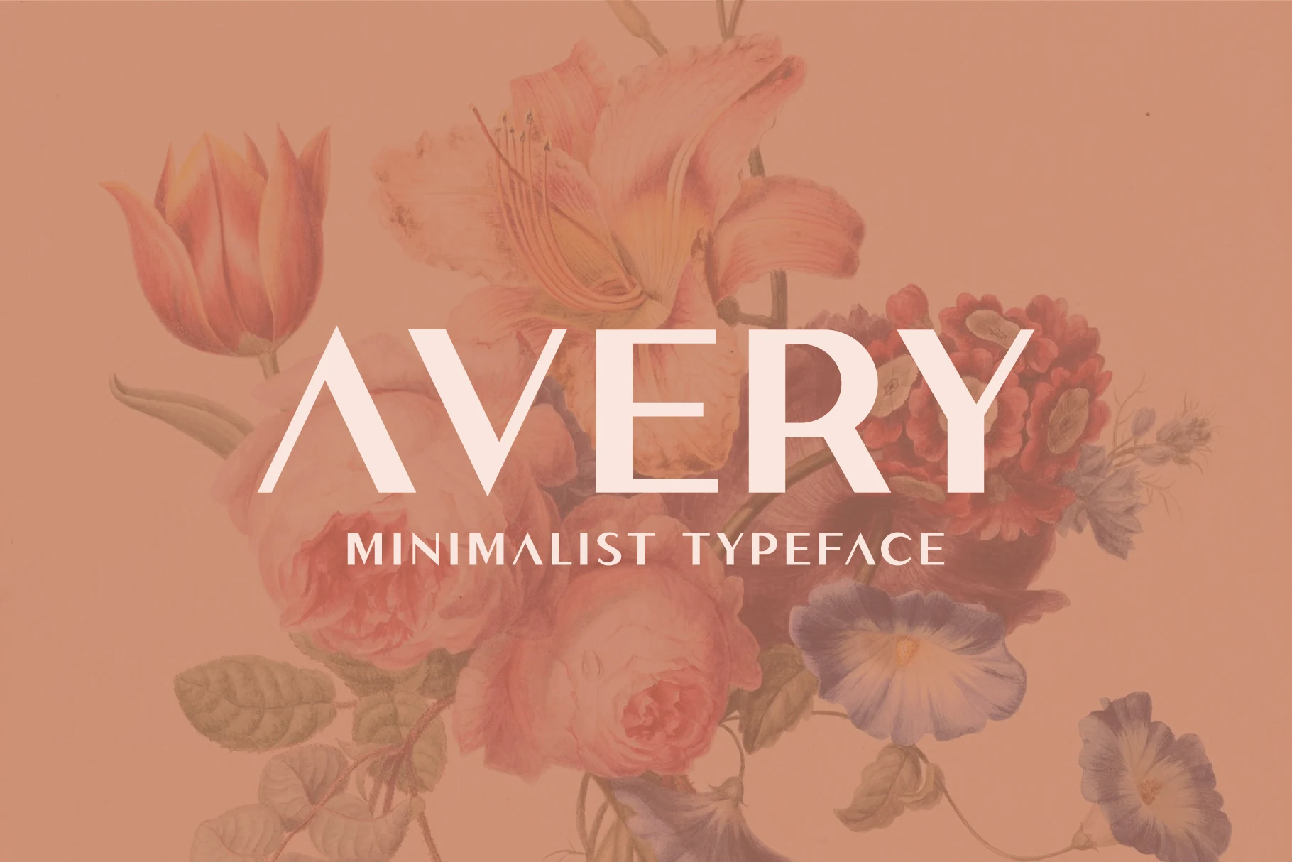 Avery Font preview in white uppercase sans serif lettering with clean lines and wide spacing
