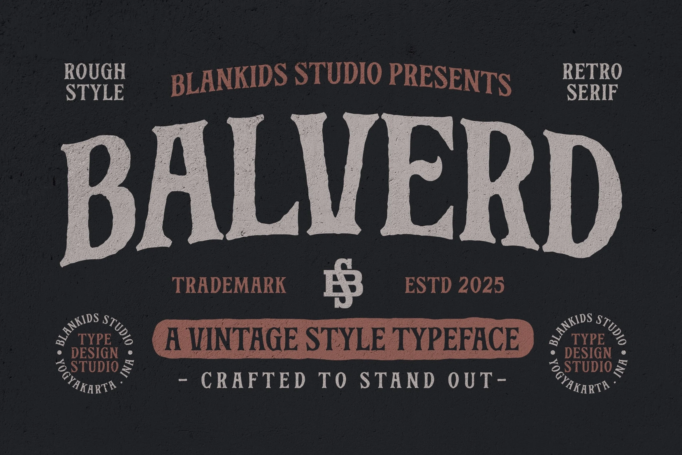 Balverd Font rough vintage serif preview with bold textured letterforms