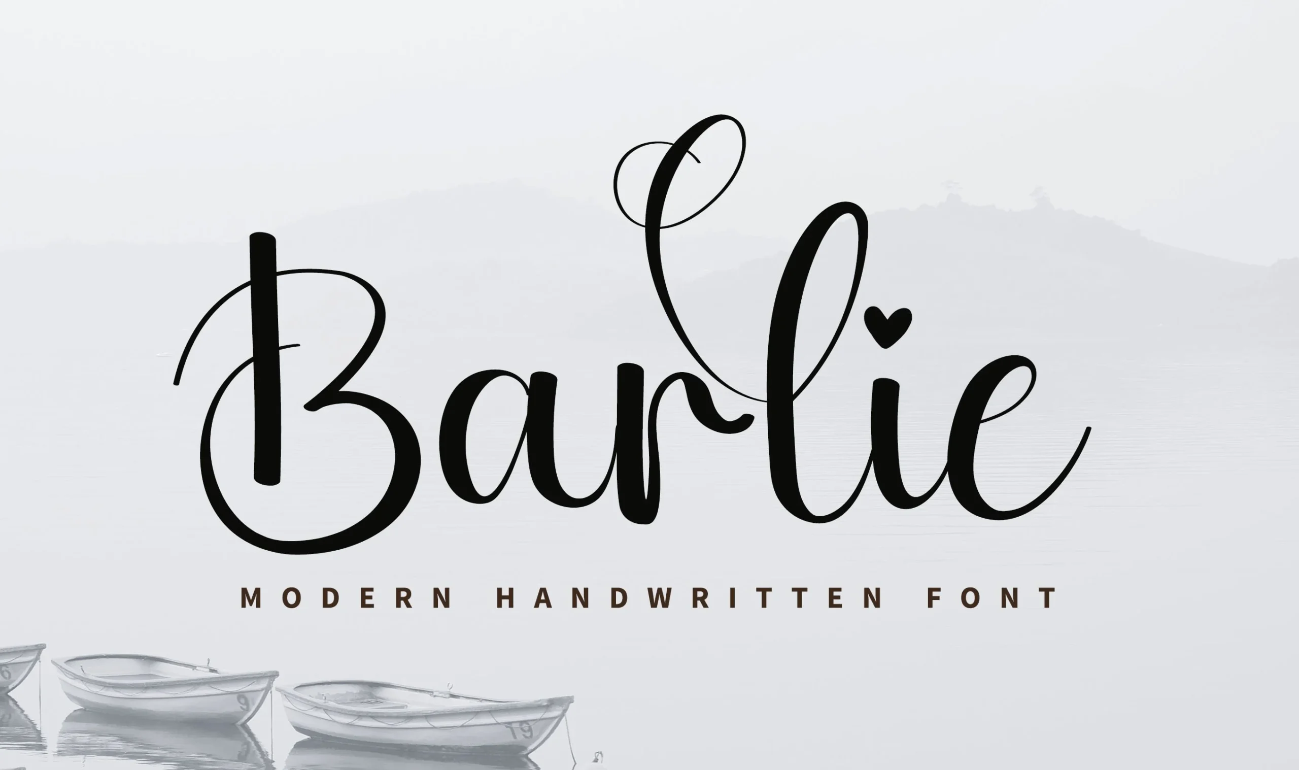 Barlie Font preview in black elegant script with tall loops and a heart accent