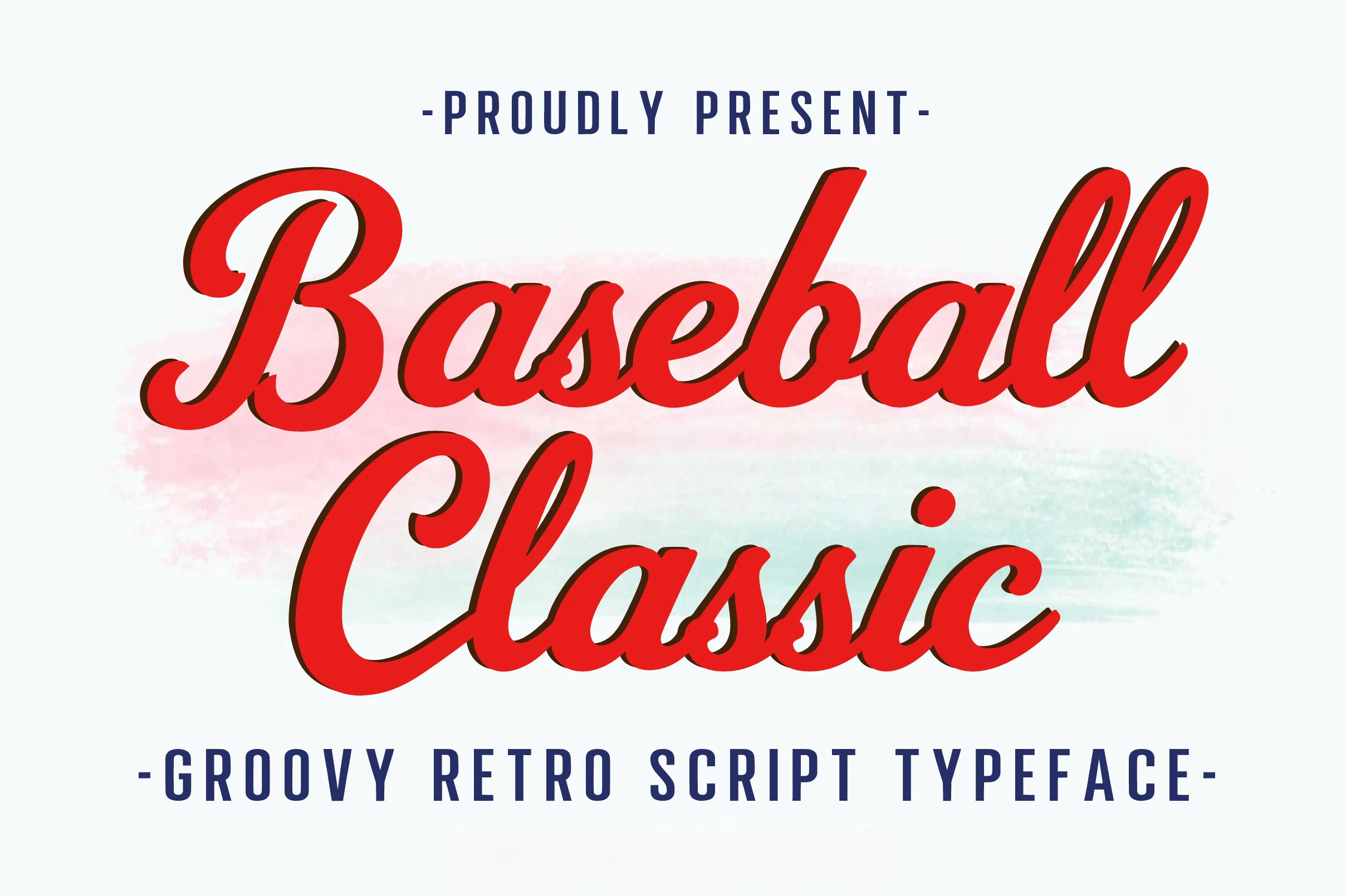 Baseball Classic Font preview with red sporty retro script lettering and dark shadow