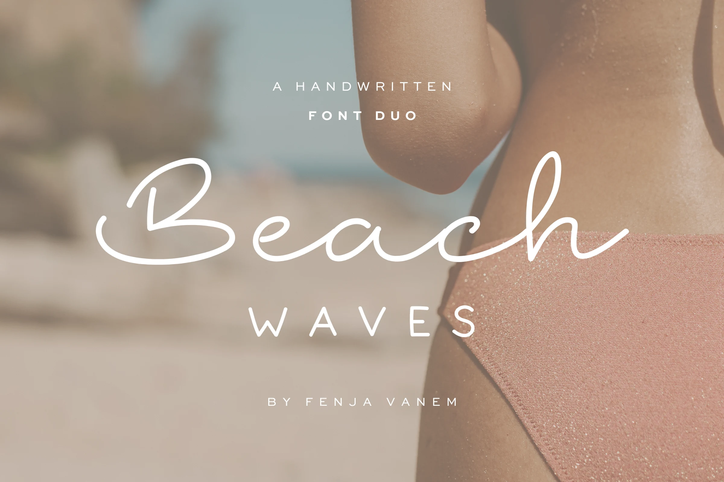 Beach Waves Duo Font preview with thin white handwritten script and spaced sans companion text