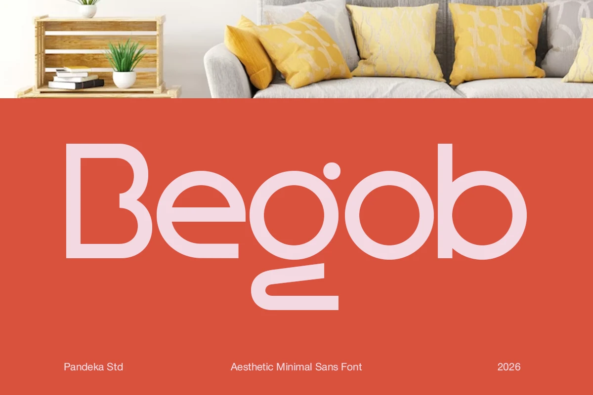 Begob Font preview with rounded minimal sans serif lettering and a stylized geometric g