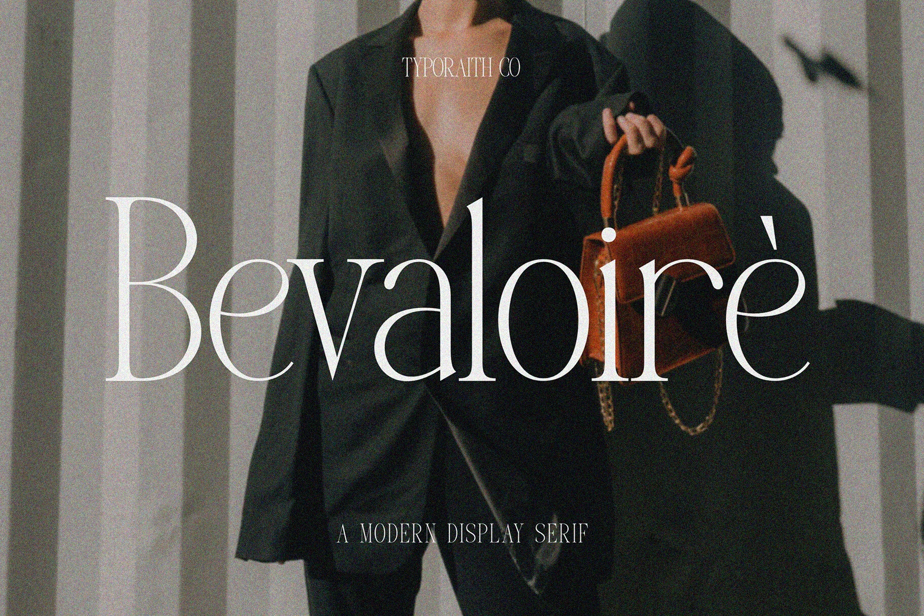 Bevaloire Font preview with refined white high-contrast display serif lettering
