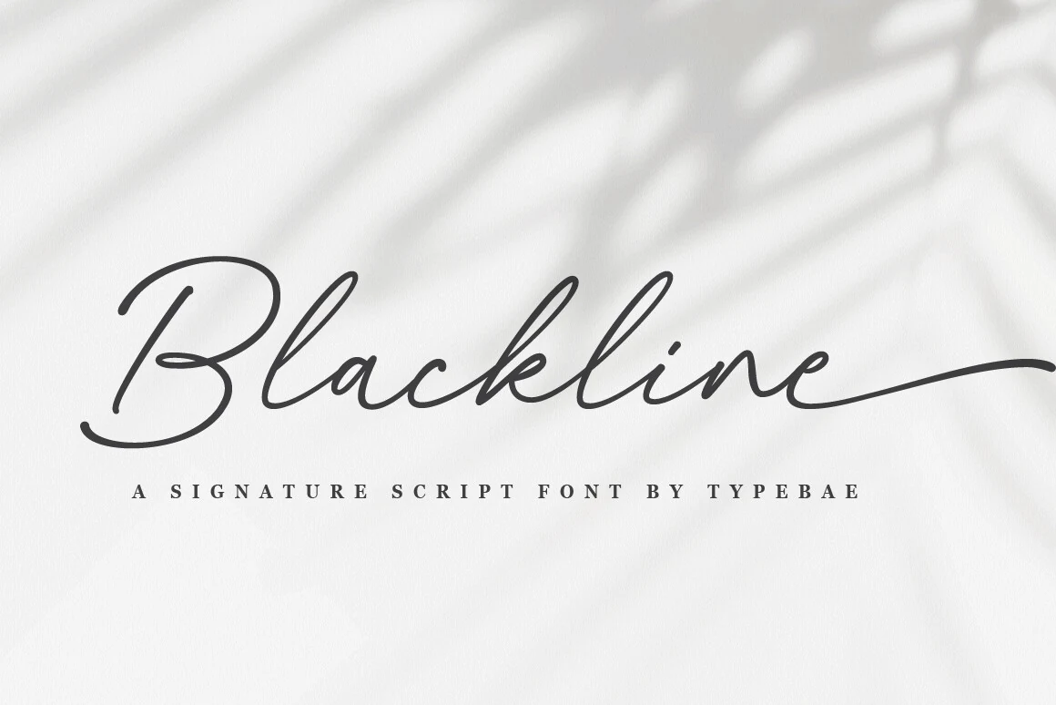 Blackline Font preview with thin signature script lettering, tall loops, and long swashes