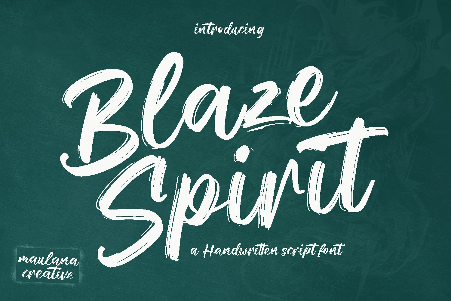 Blaze Spirit Font preview with white bold brush-script lettering, dry stroke texture, and large sweeping forms