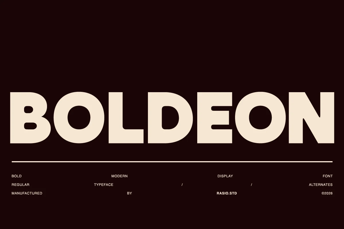 Boldeon Font preview with heavy geometric uppercase display lettering