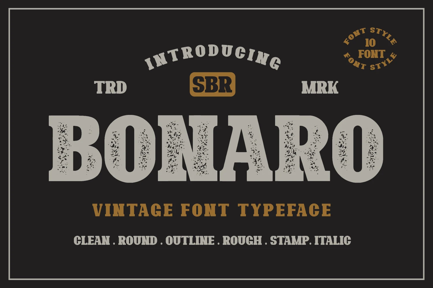 Bonaro Family Font preview with bold distressed vintage slab serif lettering