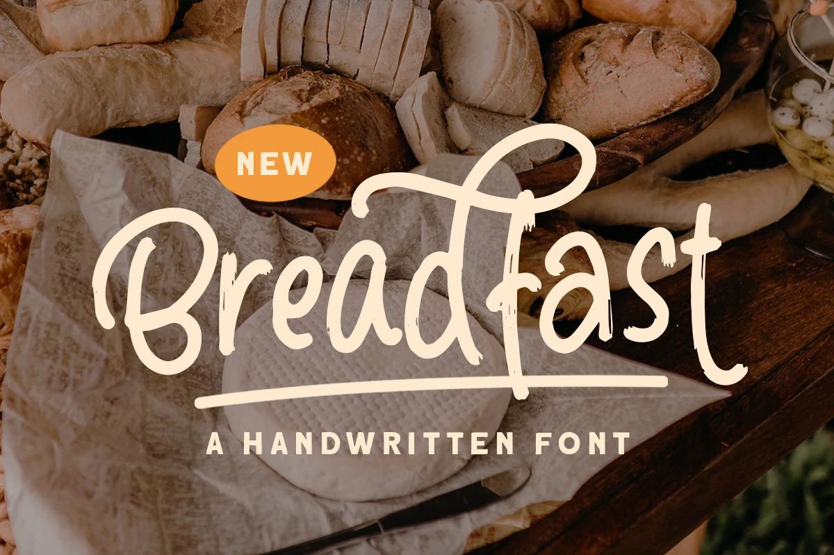 Breadfast Font preview in creamy casual handwritten script with tall loops