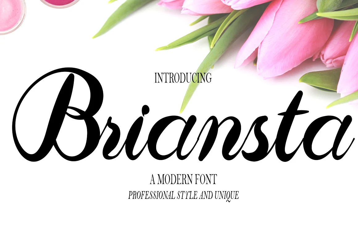 Briansta Font preview with black romantic script, high-contrast strokes, and a large looped capital B
