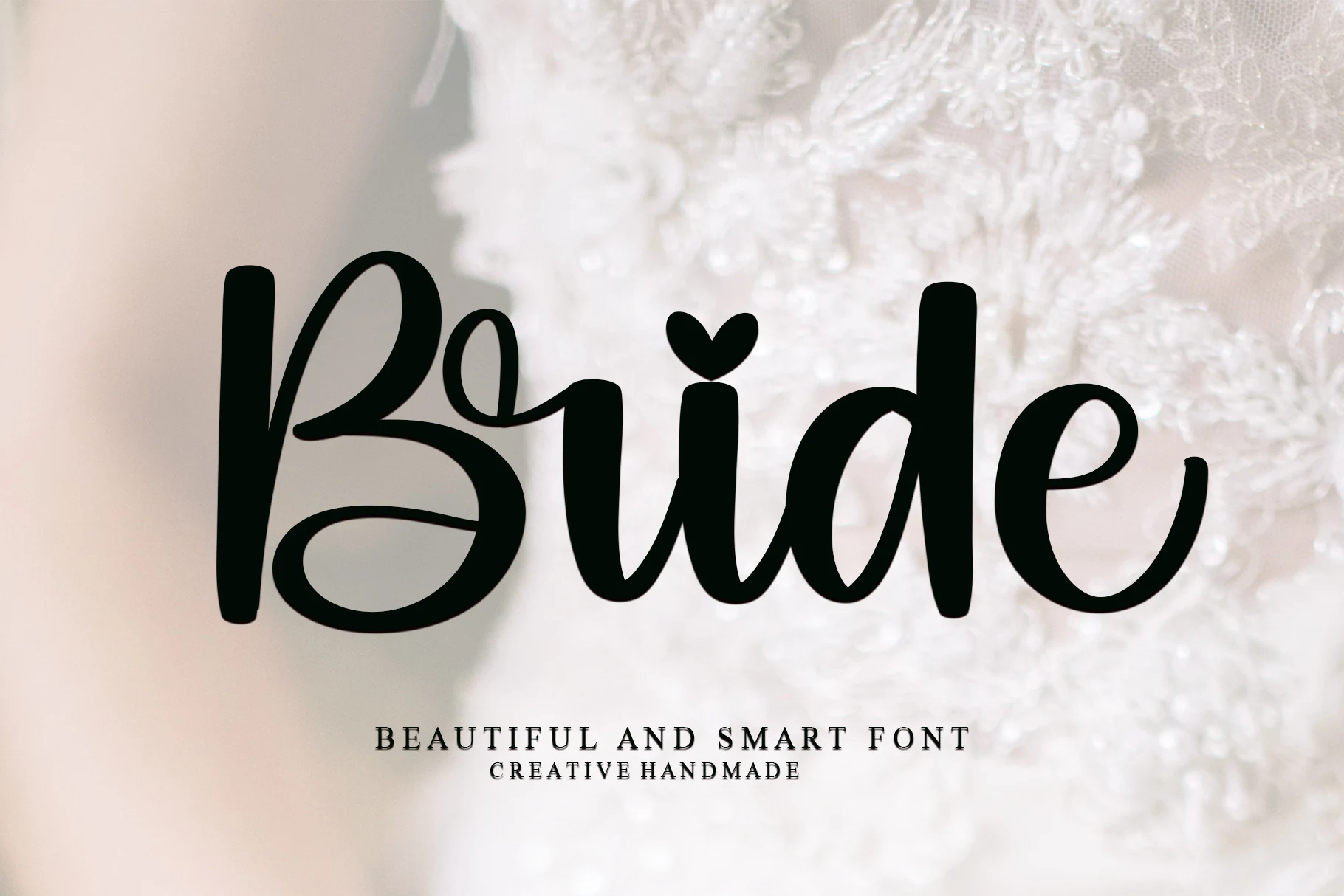 Bride Font preview with bold flowing handwritten script and heart detail