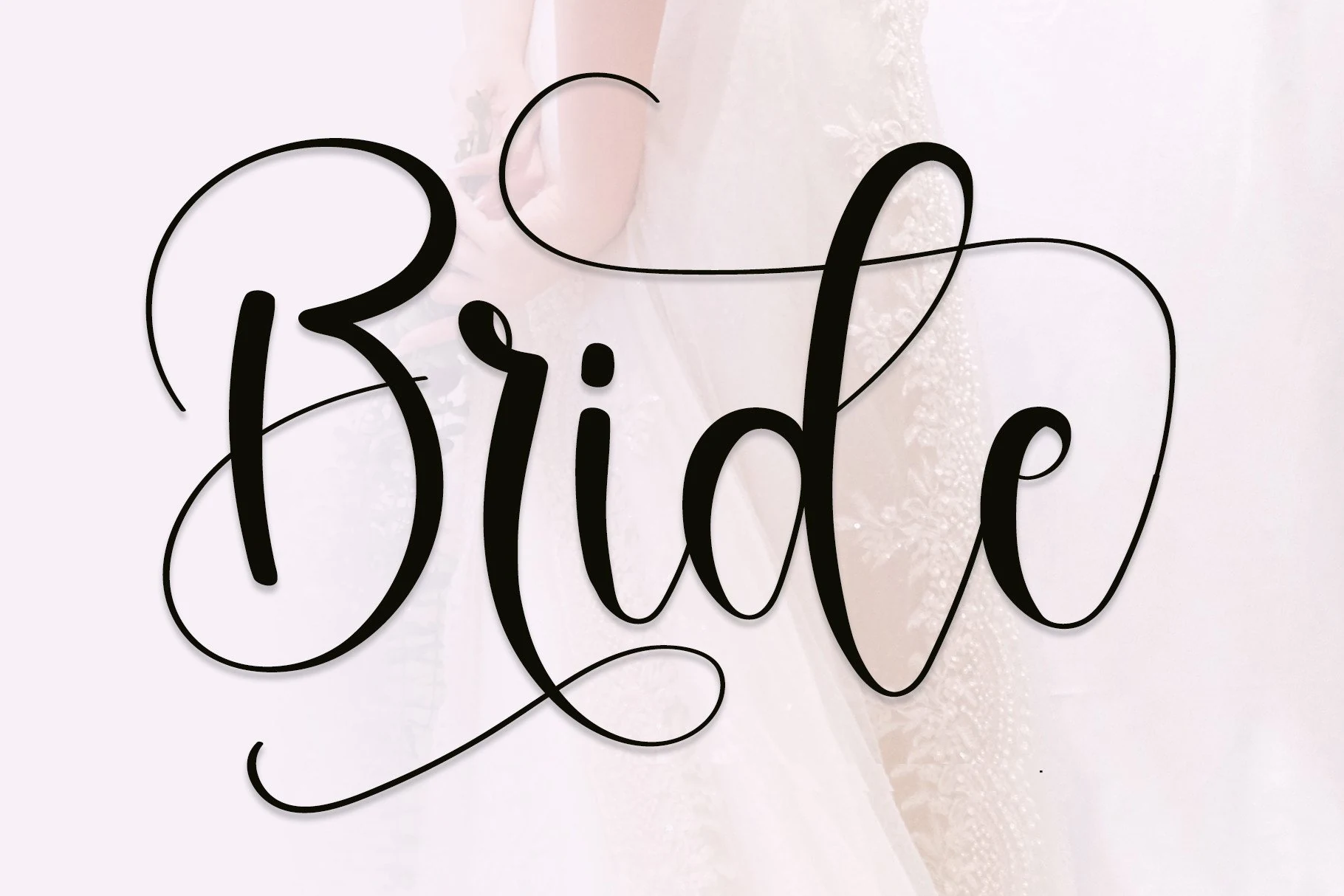 Bride Font preview with bold black script letters, thin swashes, and large looping strokes
