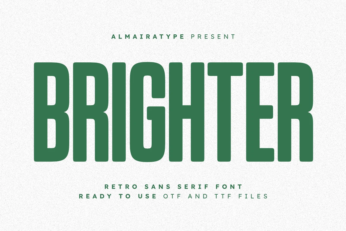 Brighter Font preview with bold green retro sans serif lettering and rounded edges