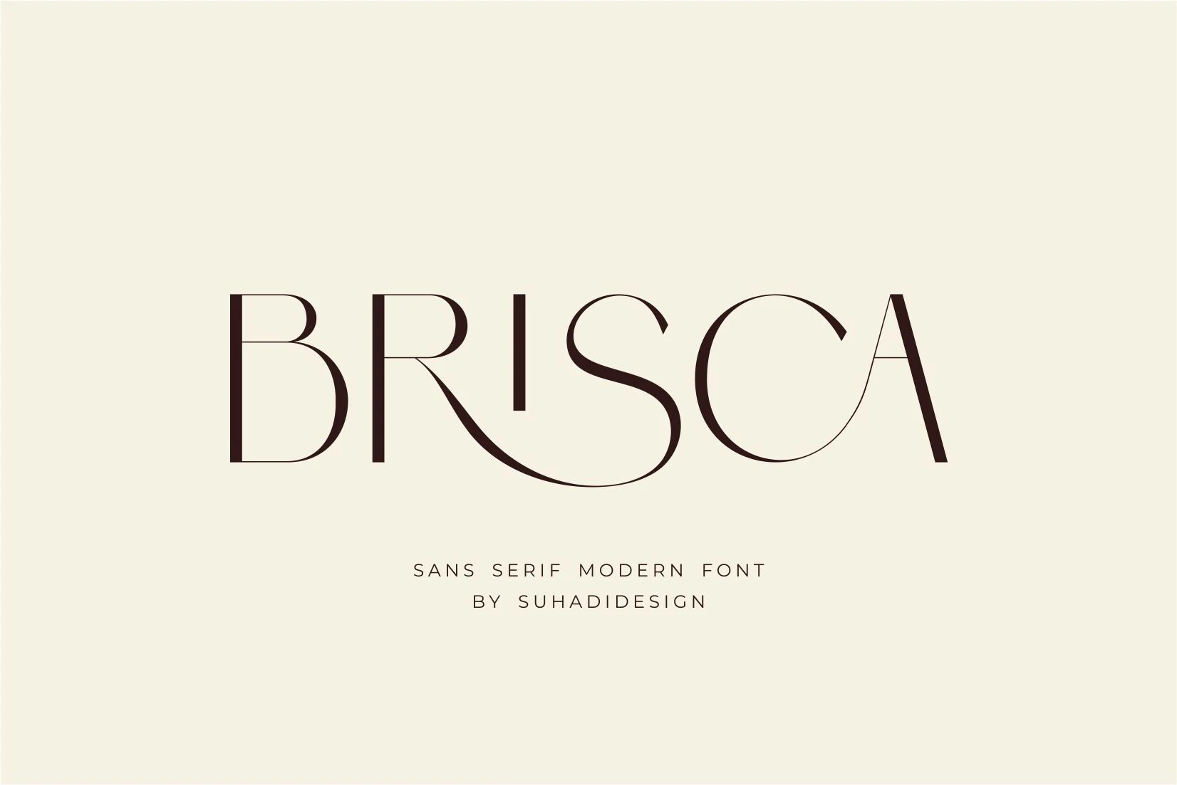 Brisca Font preview with elegant dark brown display lettering, thin high-contrast strokes, and a flowing ligature