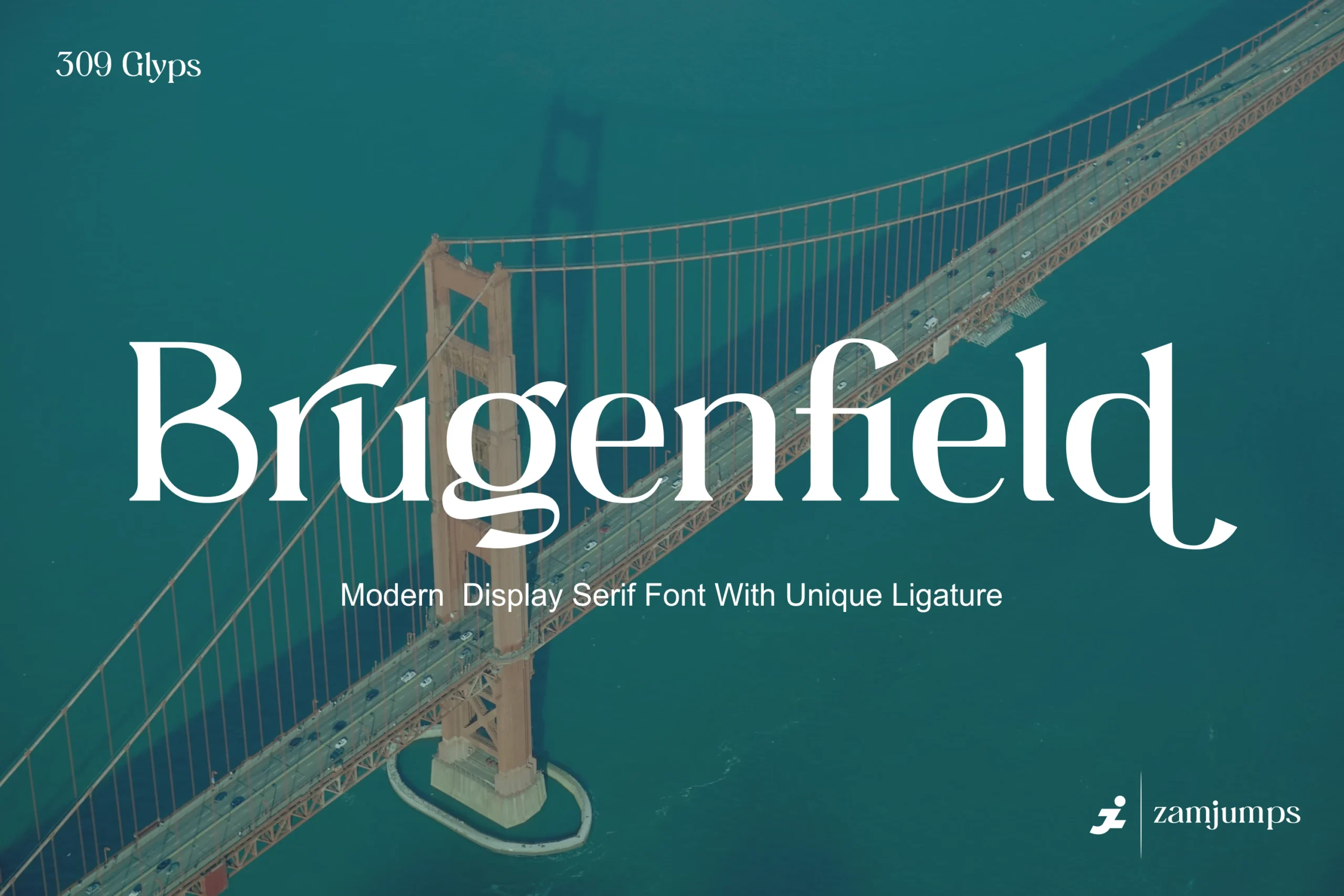 Brugenfield Font preview with elegant serif lettering, high contrast strokes, and a unique ligature