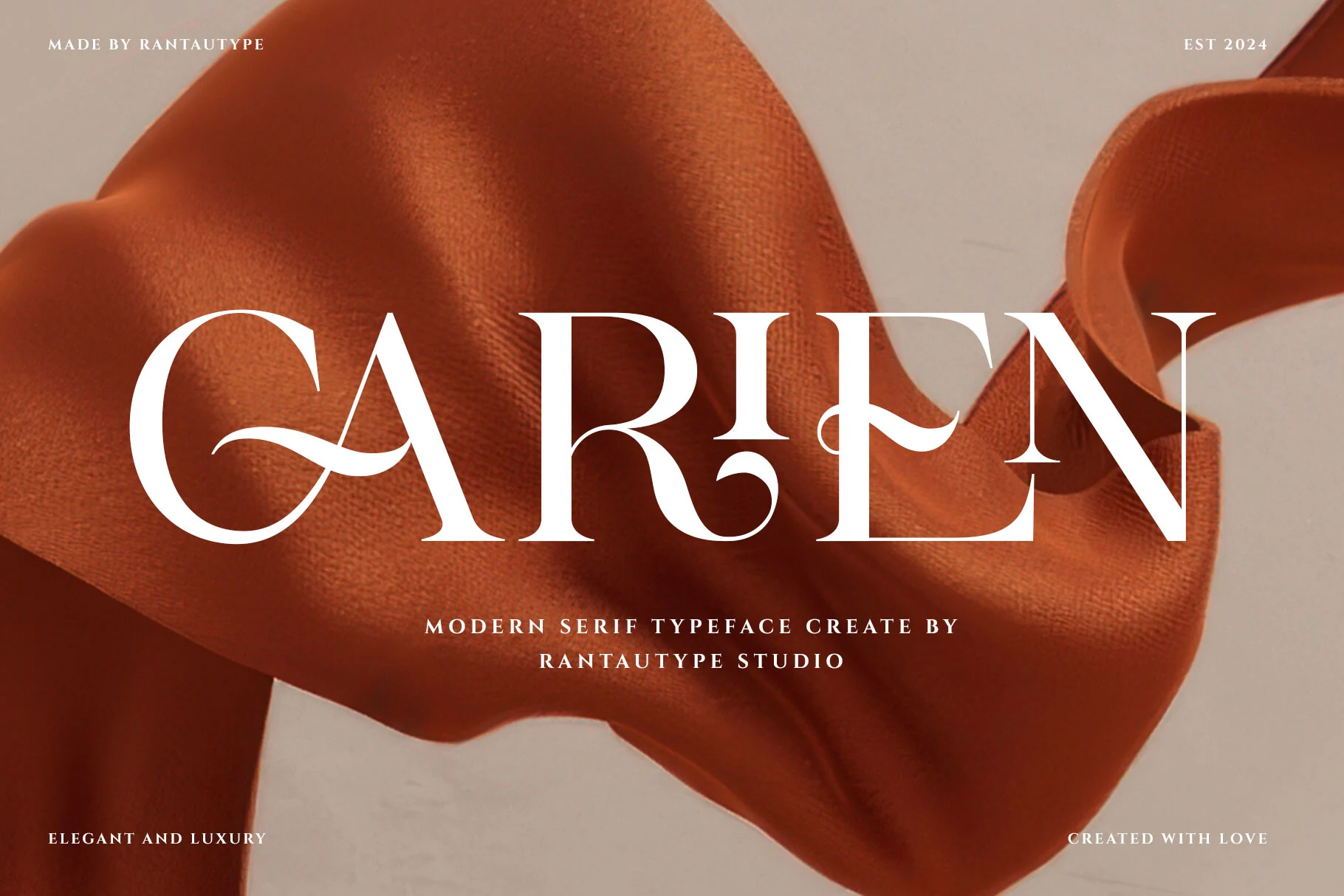 Carien Font preview with high-contrast feminine serif lettering and curved swashes