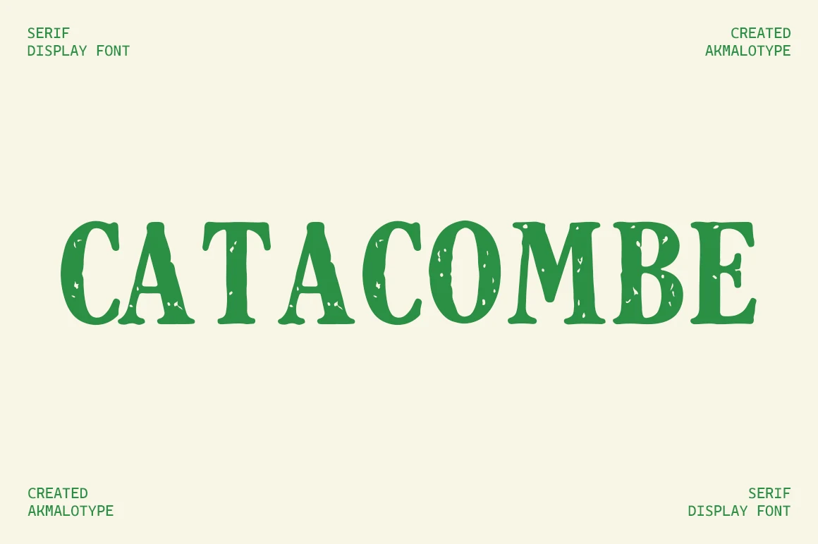 Catacombe Font green distressed vintage serif lettering with stamp-like texture