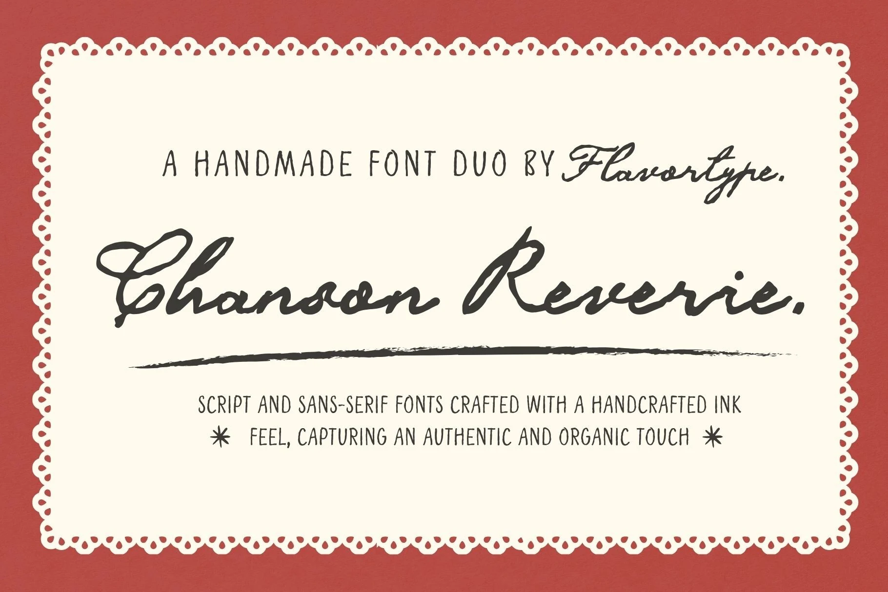 Chanson Reverie Font preview with textured handwritten script and narrow hand-drawn sans serif