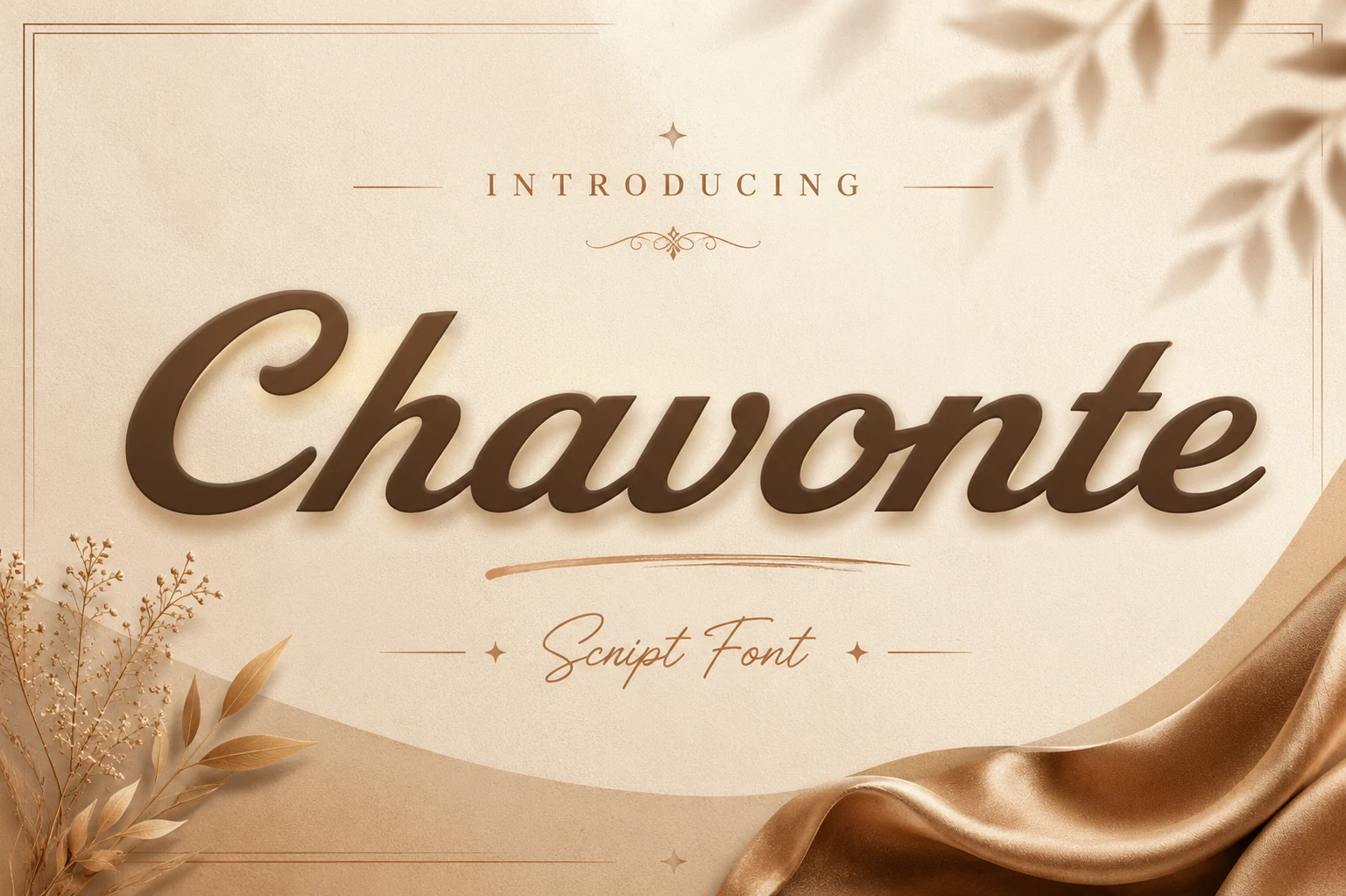 Chavonte Font preview in bold brown script with smooth connected lettering