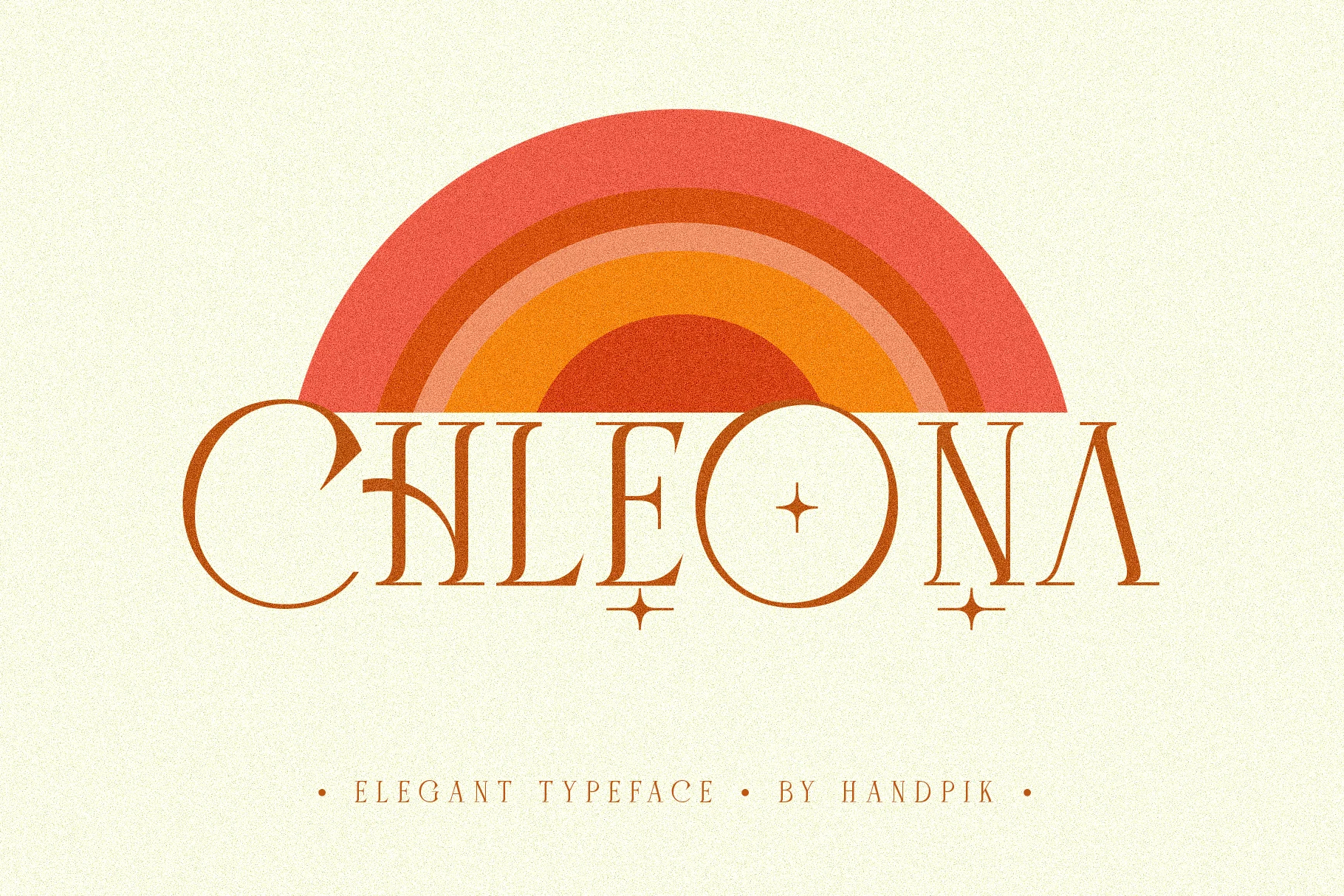 Chleona Font preview with retro high-contrast serif lettering and warm rainbow graphic