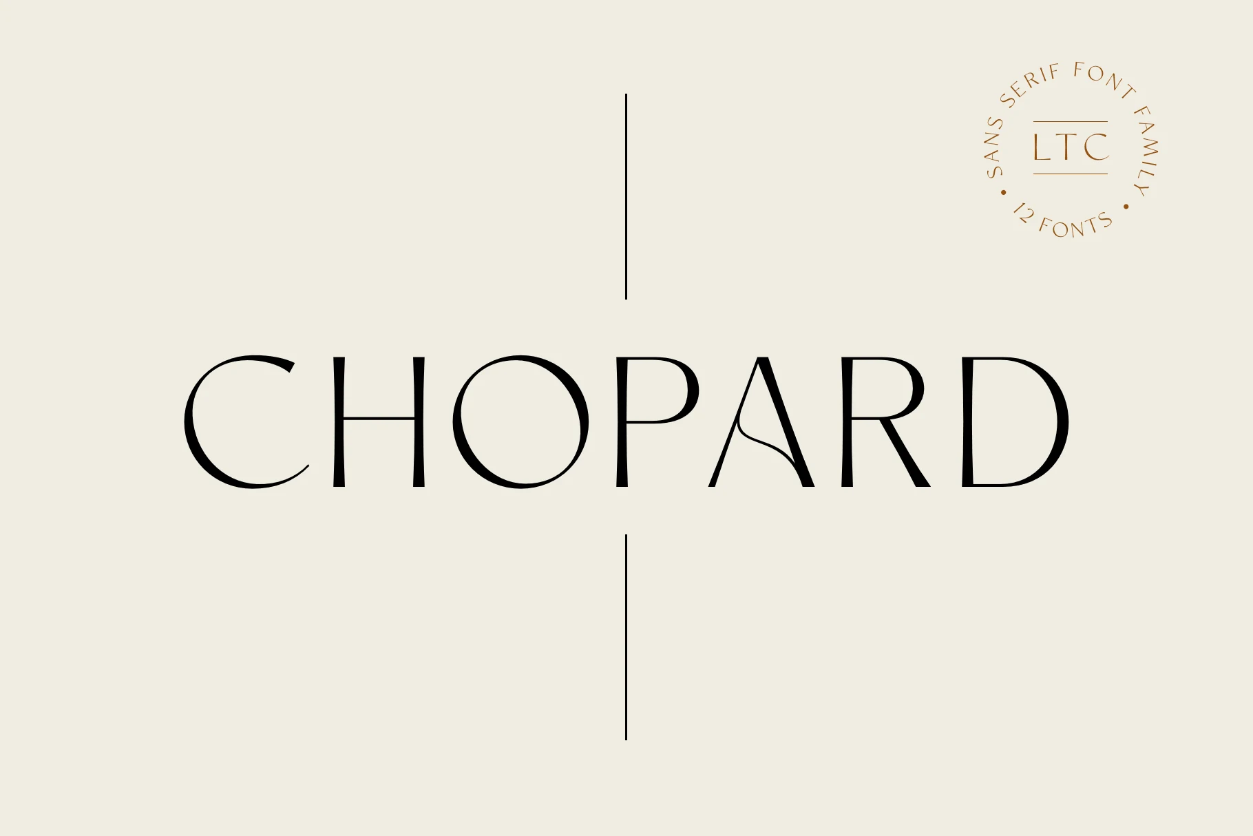 Chopard Font preview with elegant black sans serif lettering, high-contrast strokes, and a stylized A