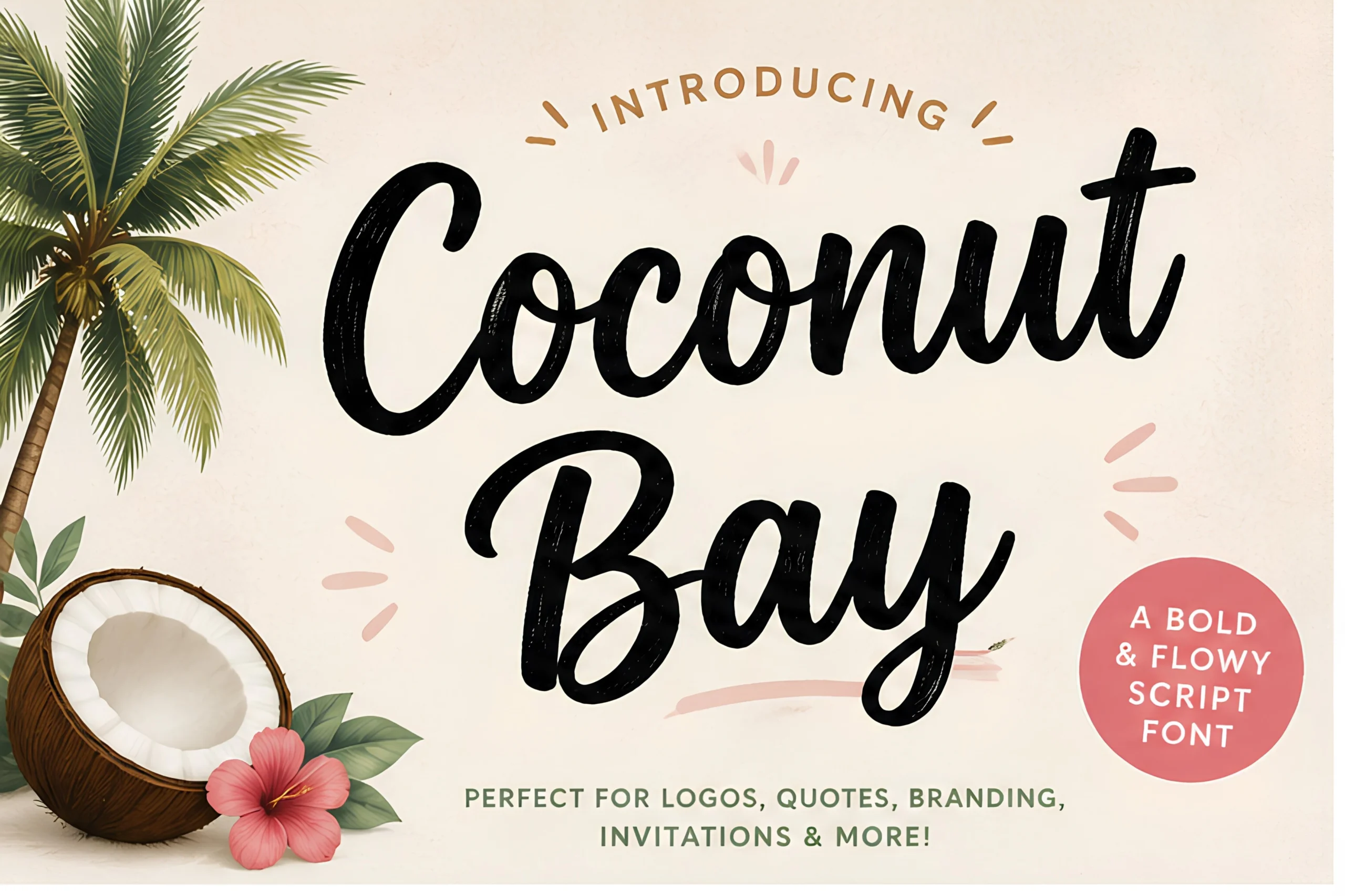 Coconut Bay Font bold black handwritten script preview with rounded brush lettering