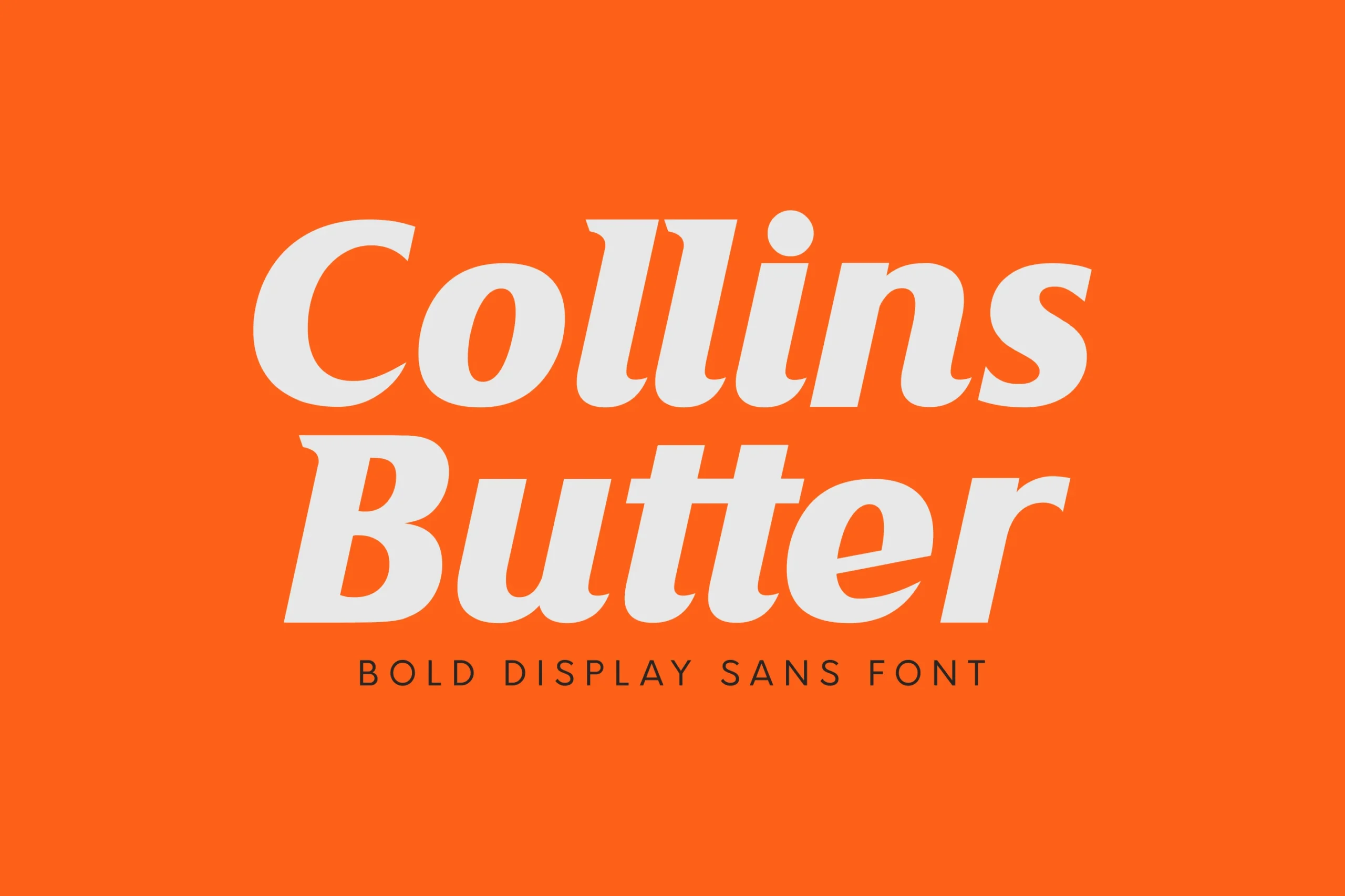 Collins Butter Font preview with bold italic white display lettering