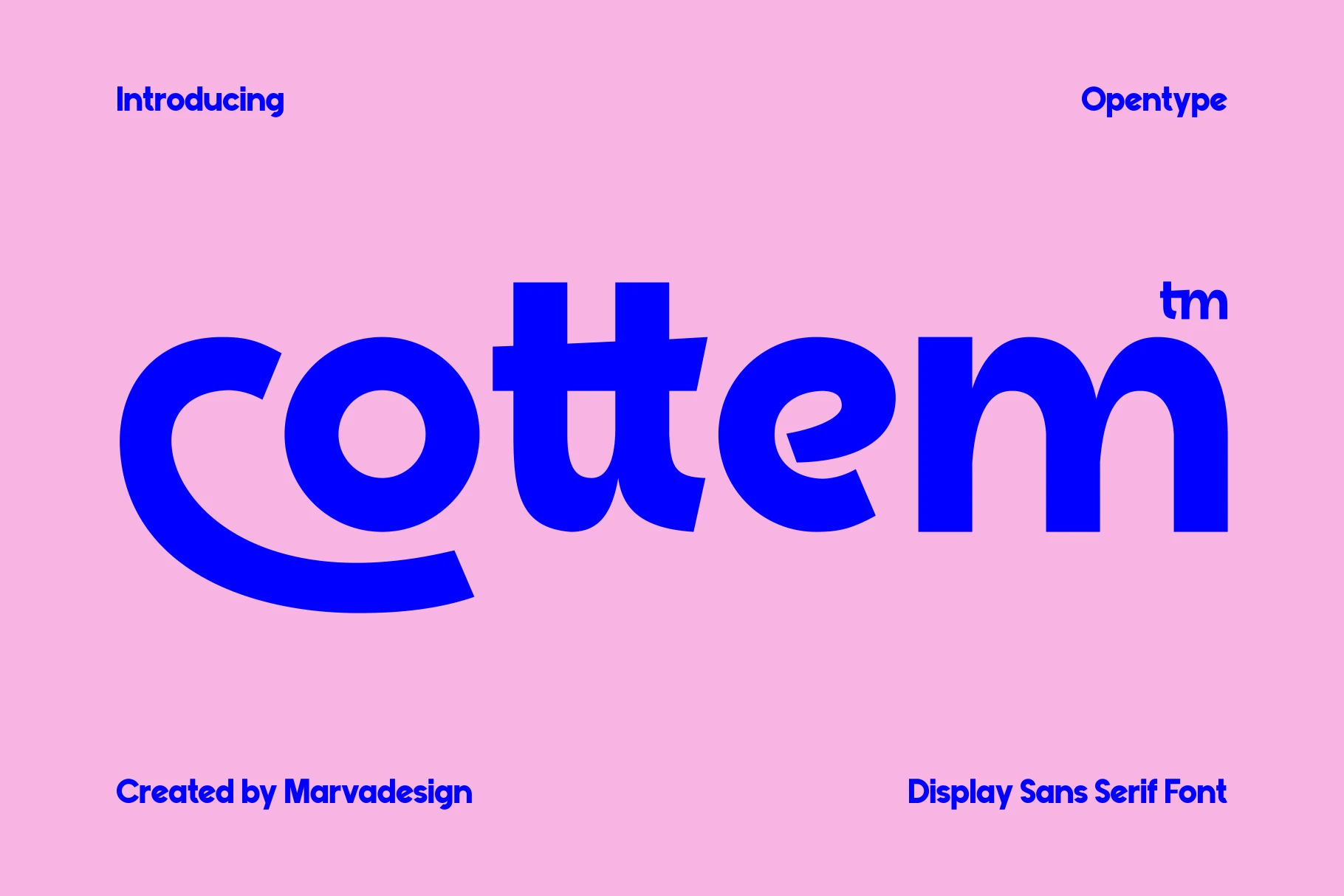 Cottem Font preview with blue bold rounded geometric display lettering