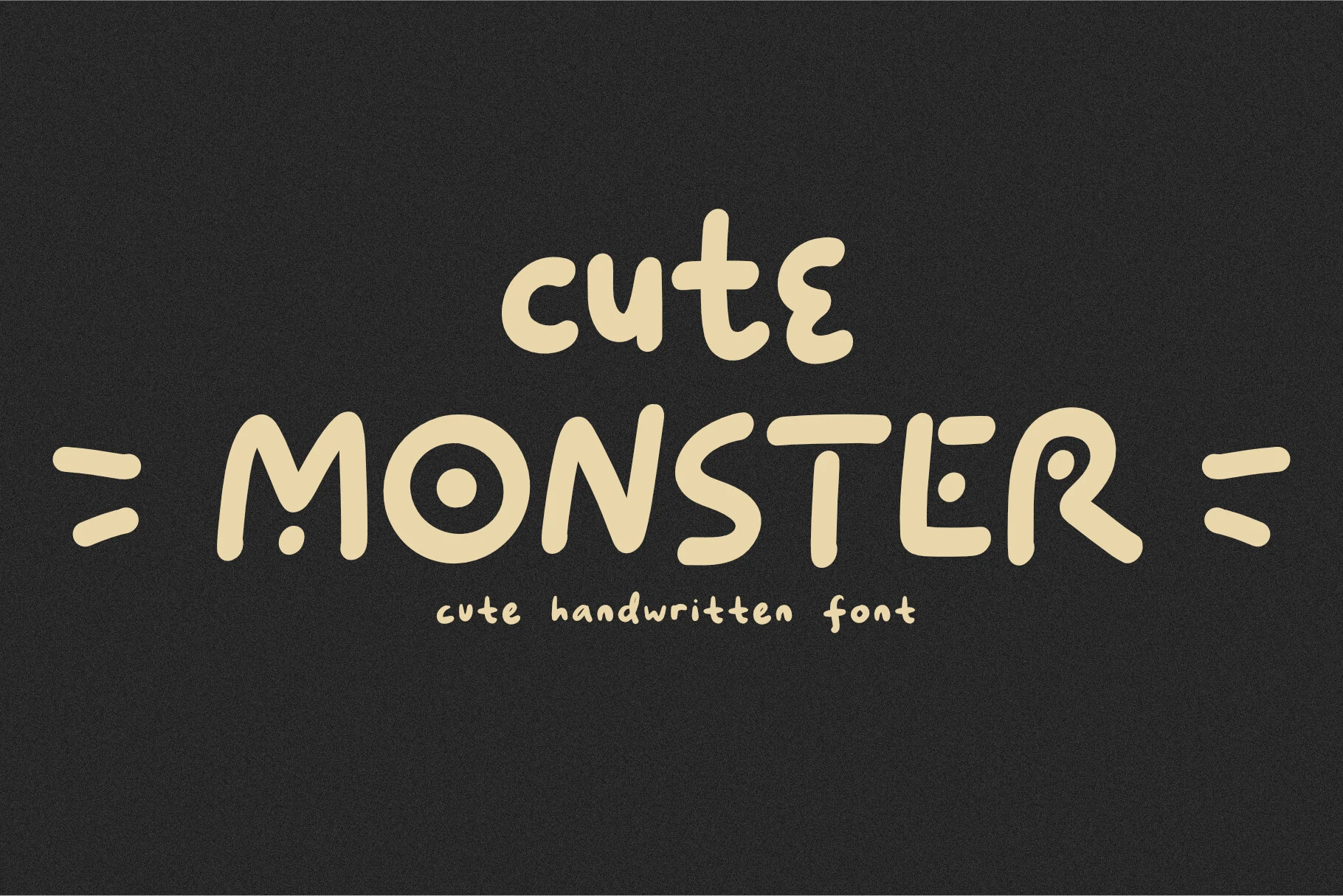 Cute Monster Font preview with rounded cream handwritten letters on a dark textured background