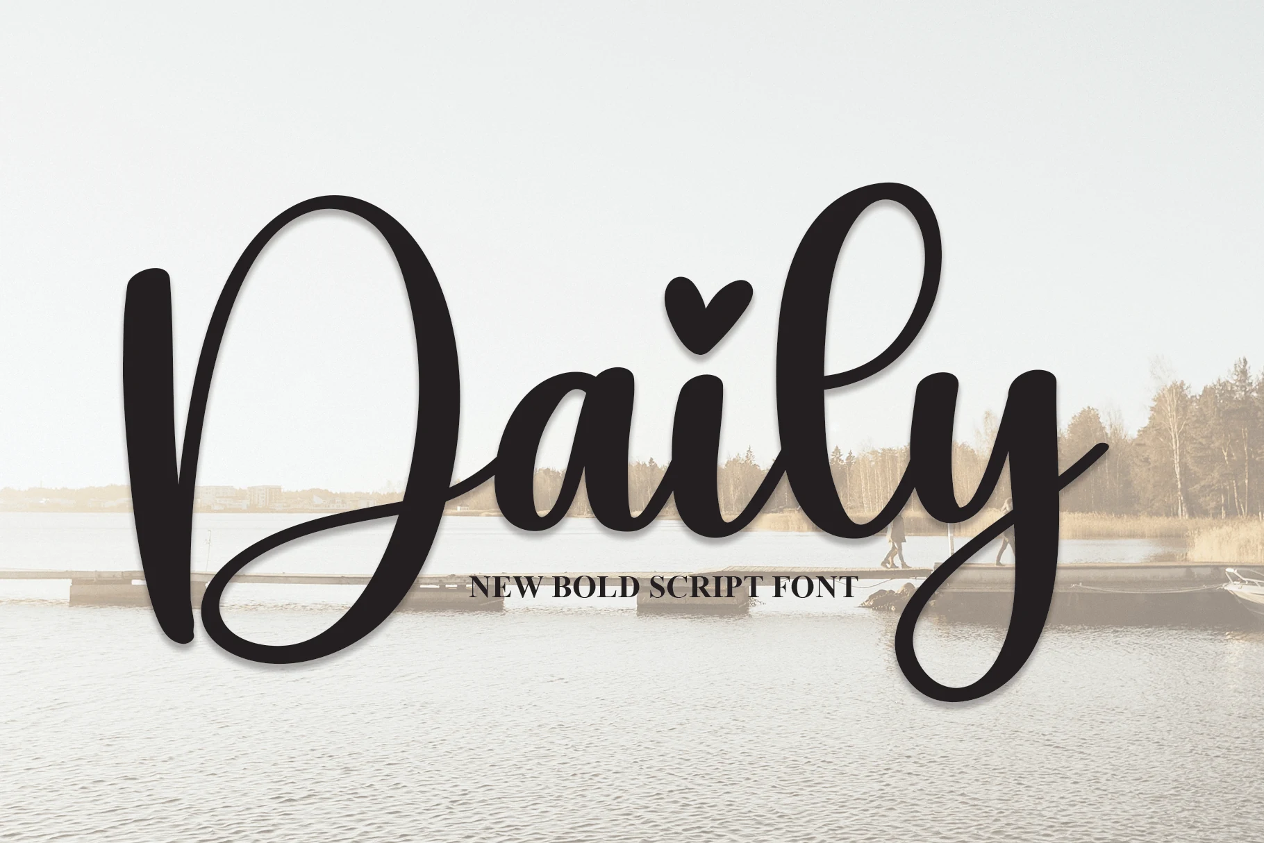 Daily Font preview with bold script lettering, a heart dot on the i, and large looping swashes