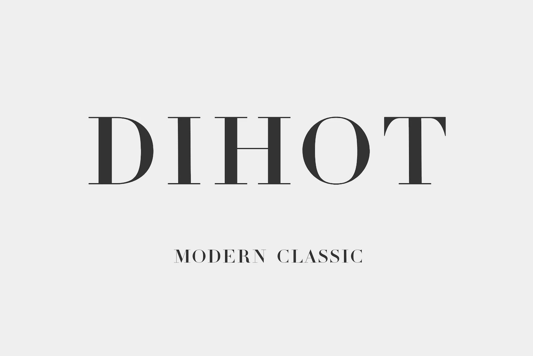 Dihot Font preview with uppercase high-contrast serif lettering in a classic modern style