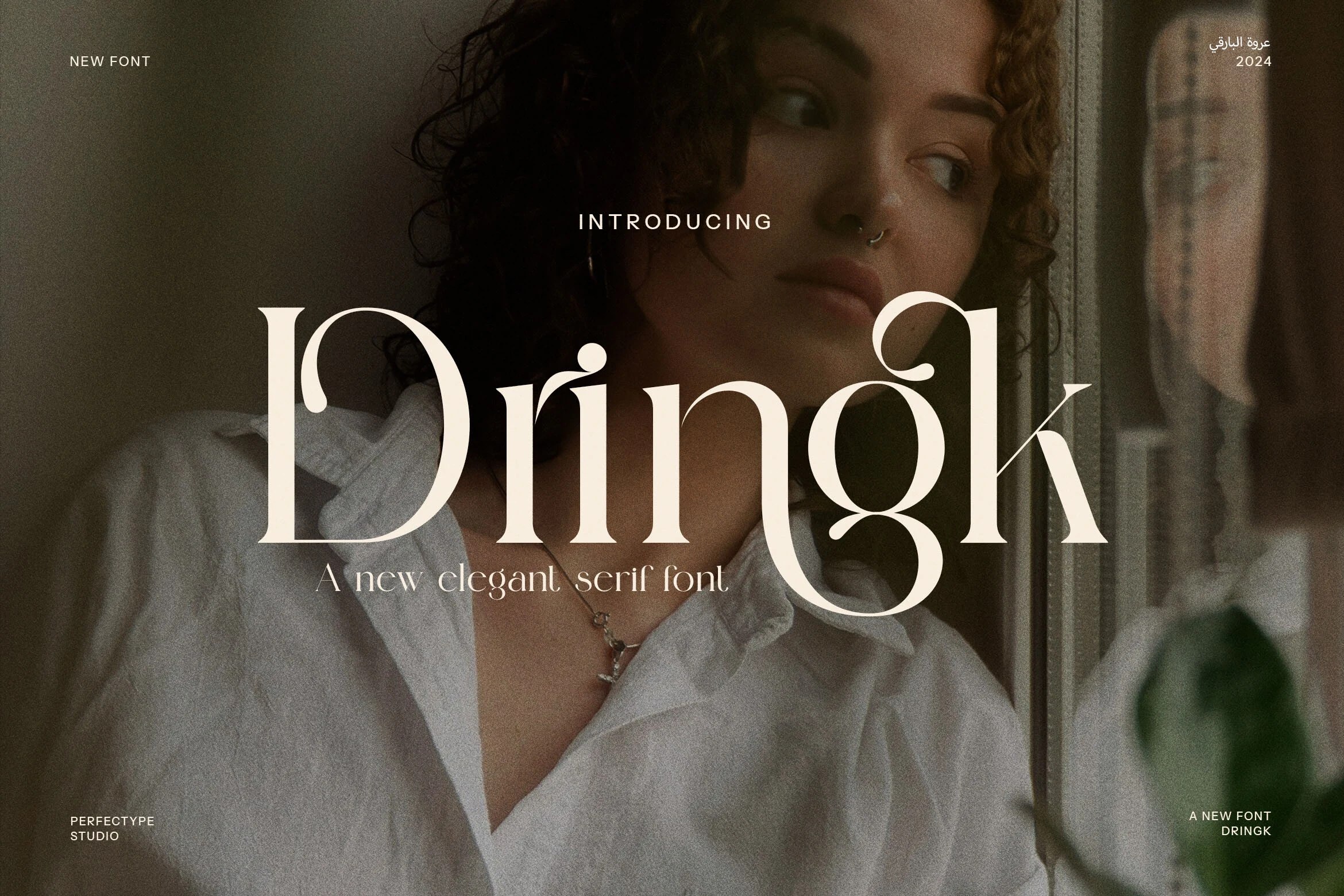 Dringk Font elegant serif preview with high-contrast strokes, decorative ligatures, and a large looping g