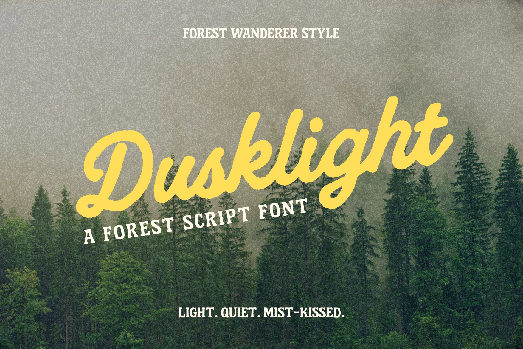 Dusklight Font preview with yellow retro script lettering and textured brush strokes
