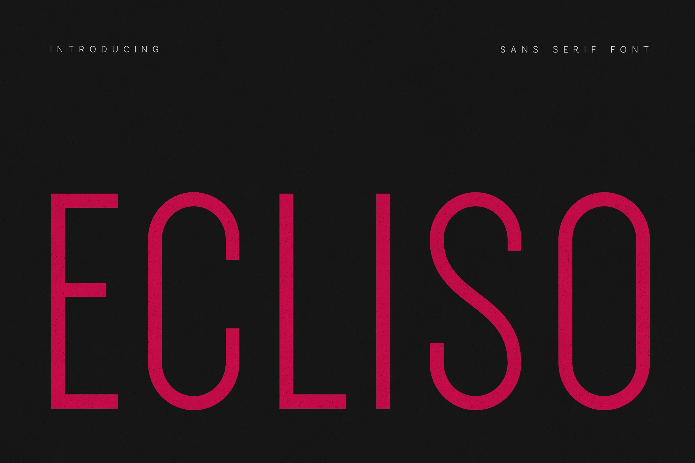 Ecliso Font preview with tall condensed geometric sans serif lettering in pink