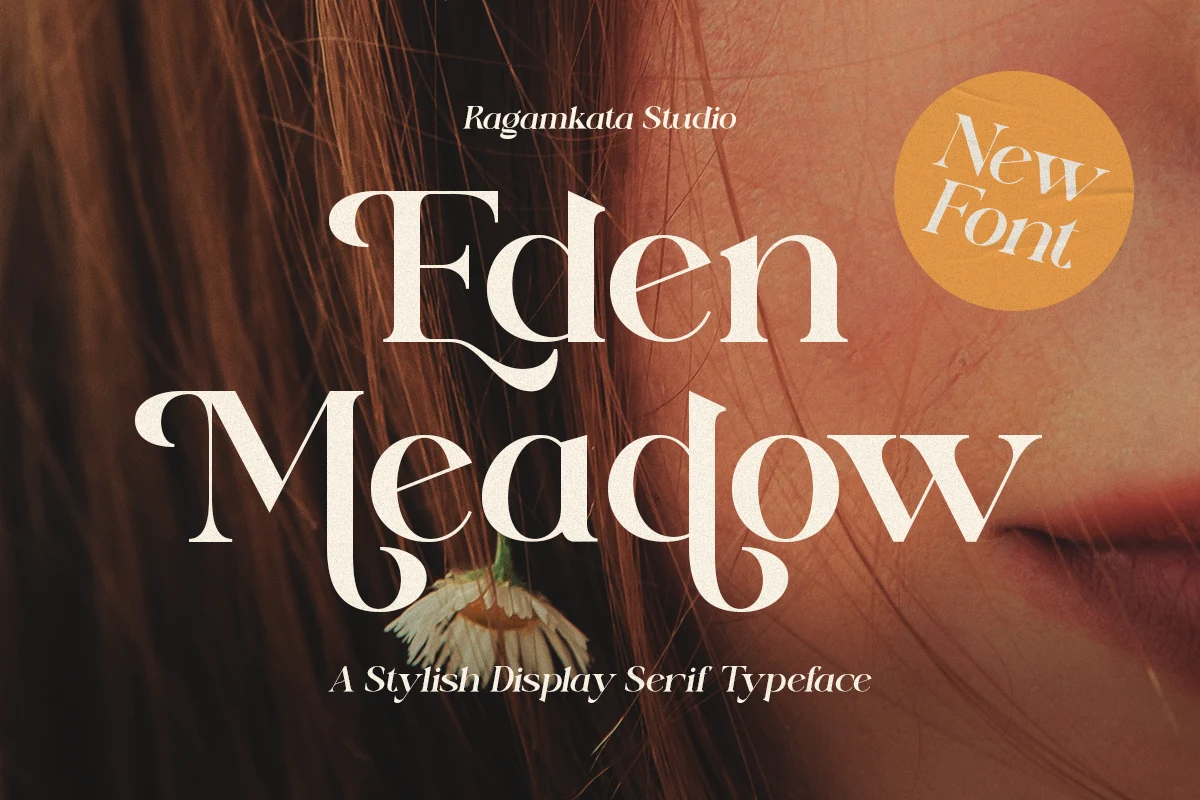 Eden Meadow Font preview with stylish display serif lettering, high contrast, and curved terminals