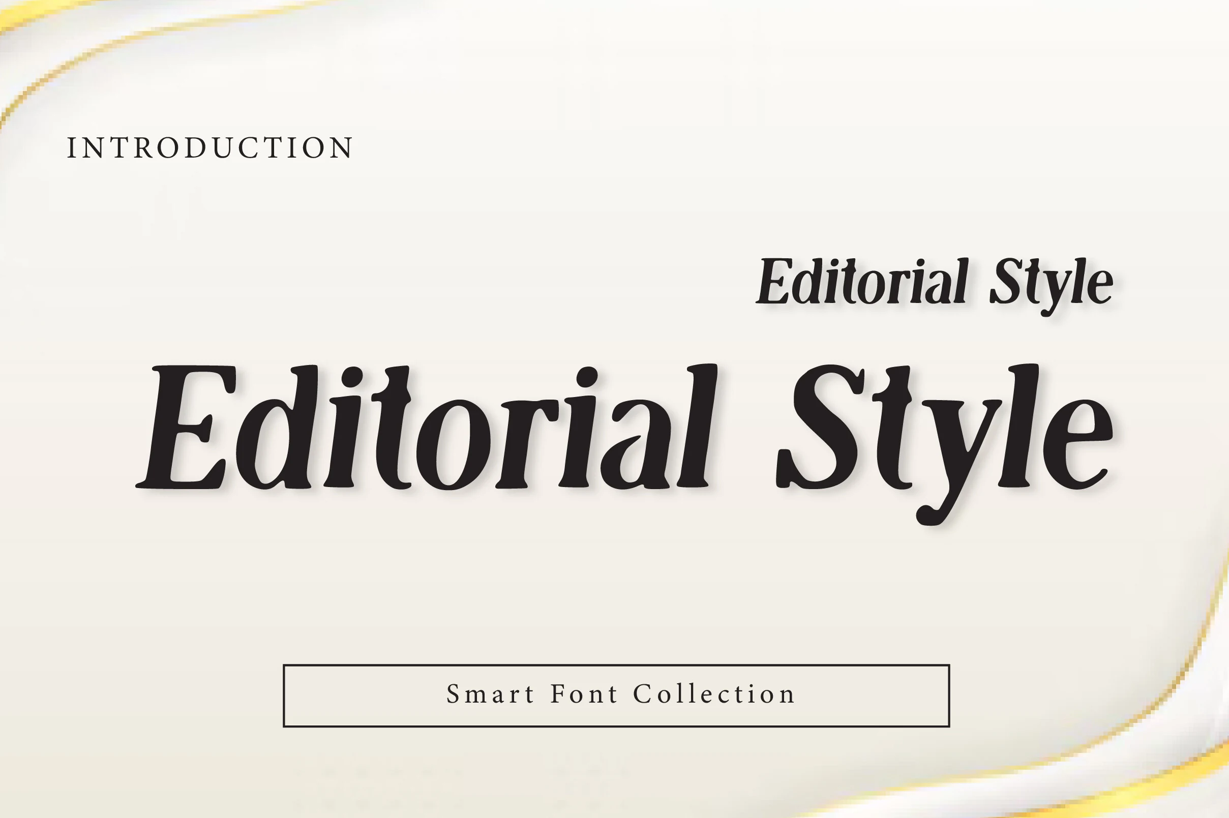 Editorial Style Font preview with high-contrast black serif display lettering and italic editorial shapes