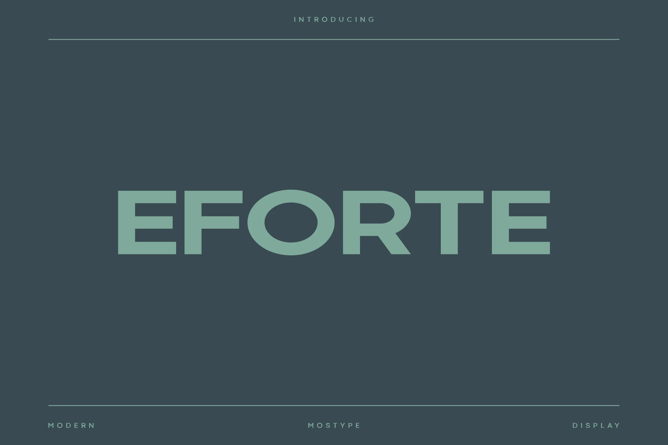 Eforte Font preview with bold wide geometric sans serif lettering