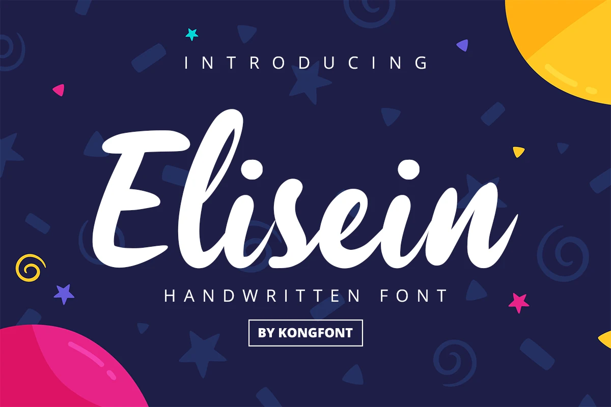 Elisein Font preview in bold white handwritten script with chunky rounded letters